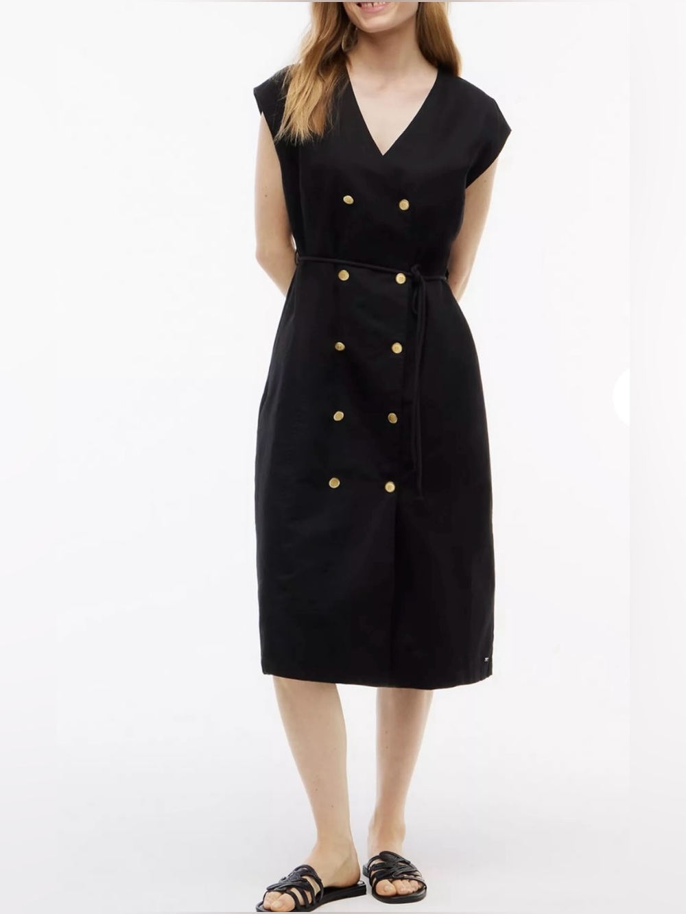 Tommy Hilfiger Black Sleeveless Double-Breasted Belted Dress with Gold Buttons